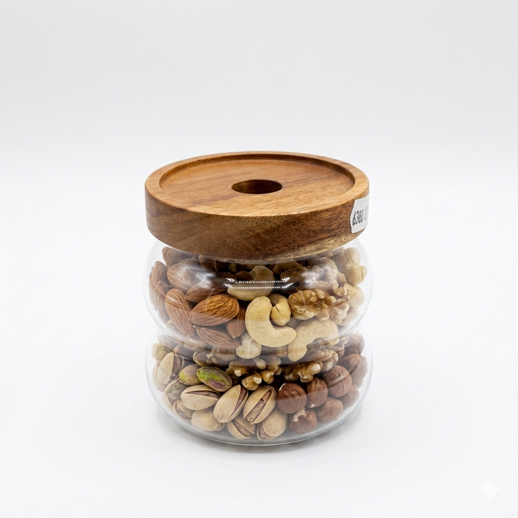 Round Glass Storage Jar with Acacia Wood Lid