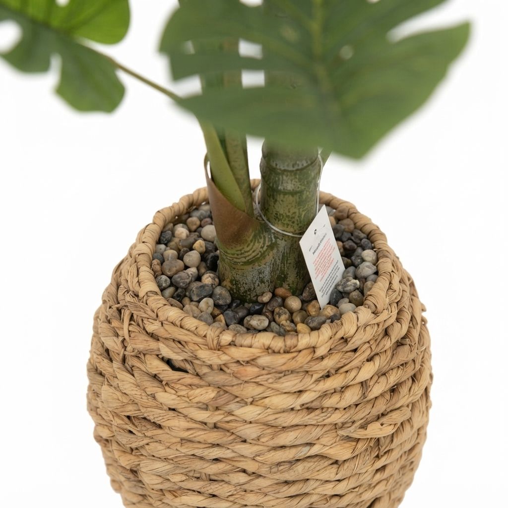 Artificial Monstera Plant in Natural Woven Basket Pot