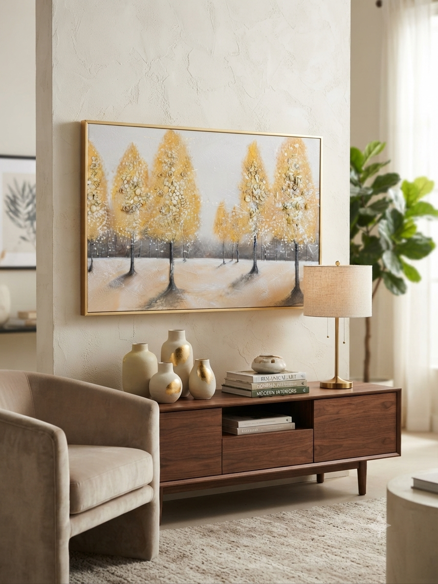 In0077 Golden Trees Textured Wall Art