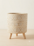 Boho Ceramic Planter with Wooden Legs