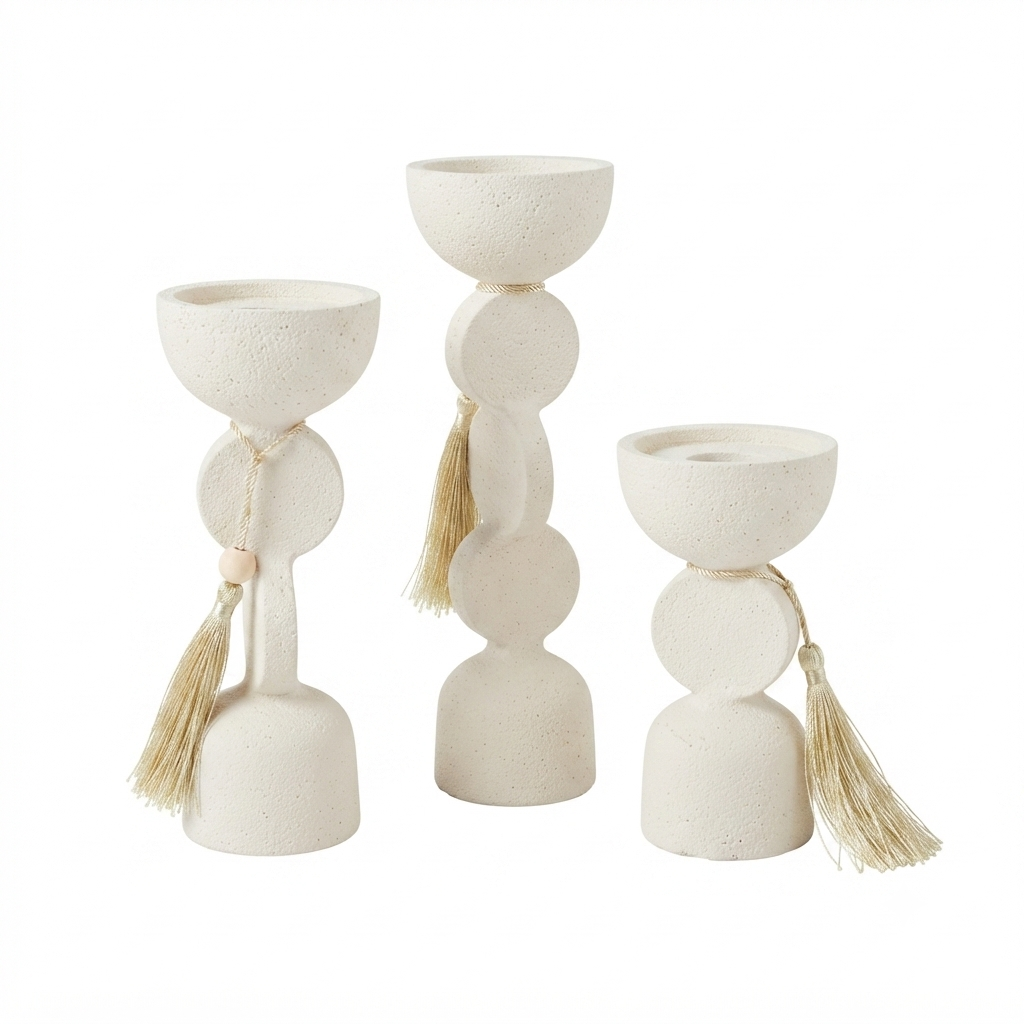 Boho Ceramic Candle Holder with Tassel