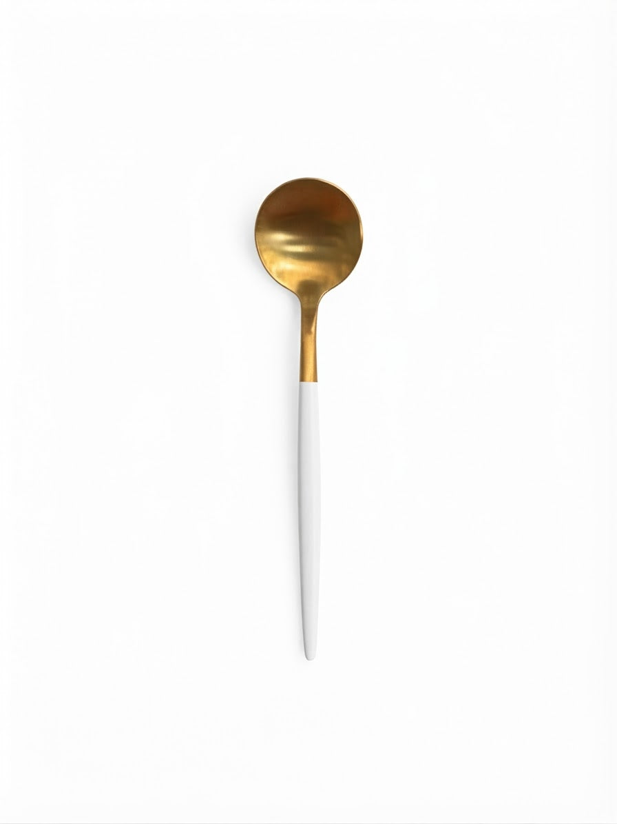 10151 Gold & White Dessert Spoon or Fork Set 6pcs
