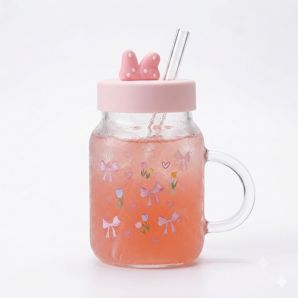 Cute Glass Mug with Straw 800ml