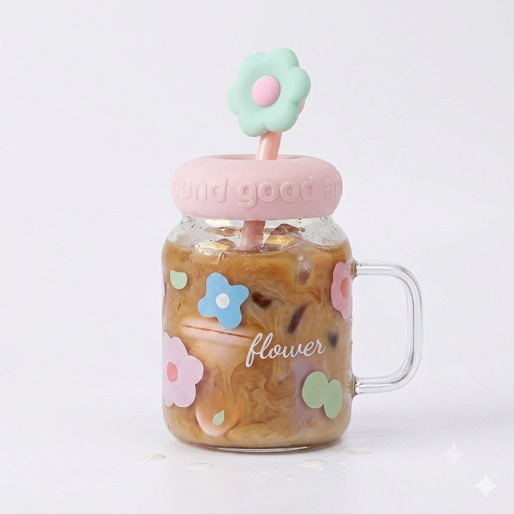 Flower Lid Glass Mug