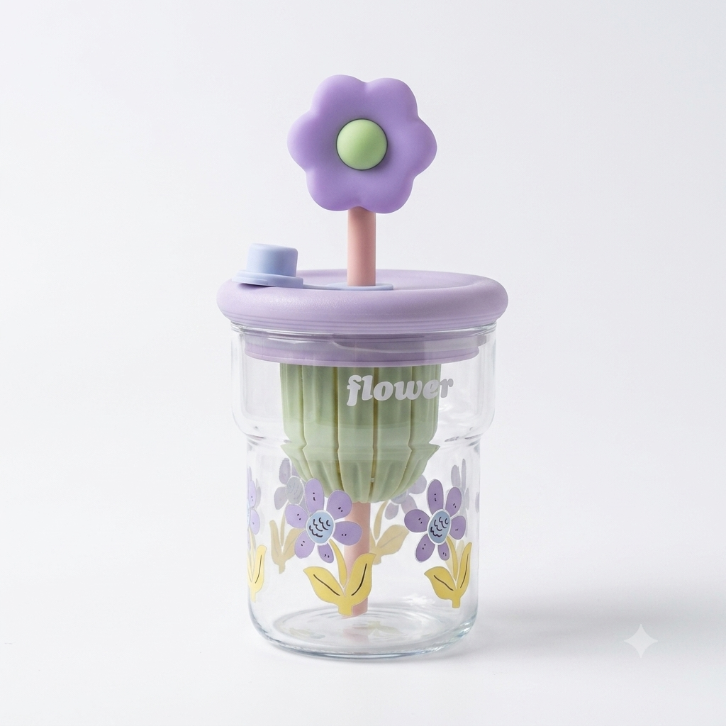 Flower Detox Glass Cup with Infuser Lid 400ml