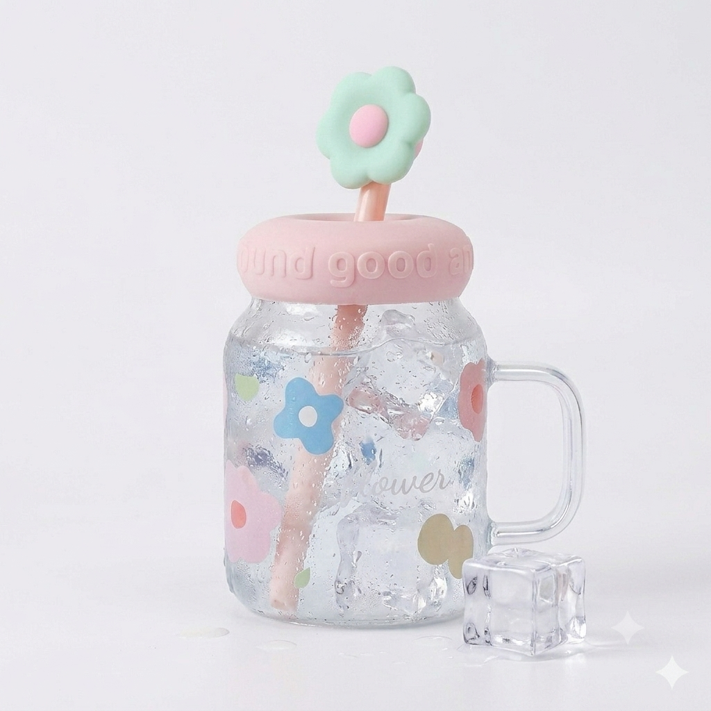 Flower Lid Glass Mug