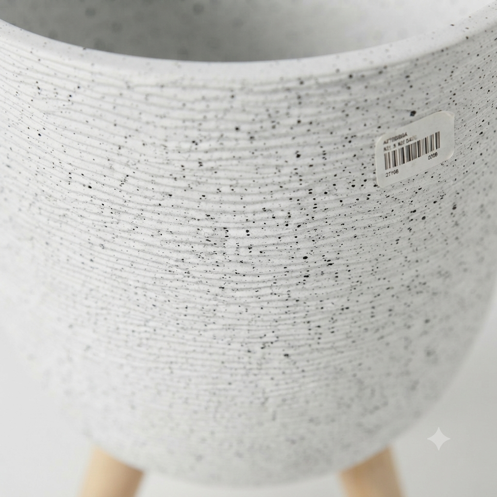 Textured bone Planter with Wooden Legs