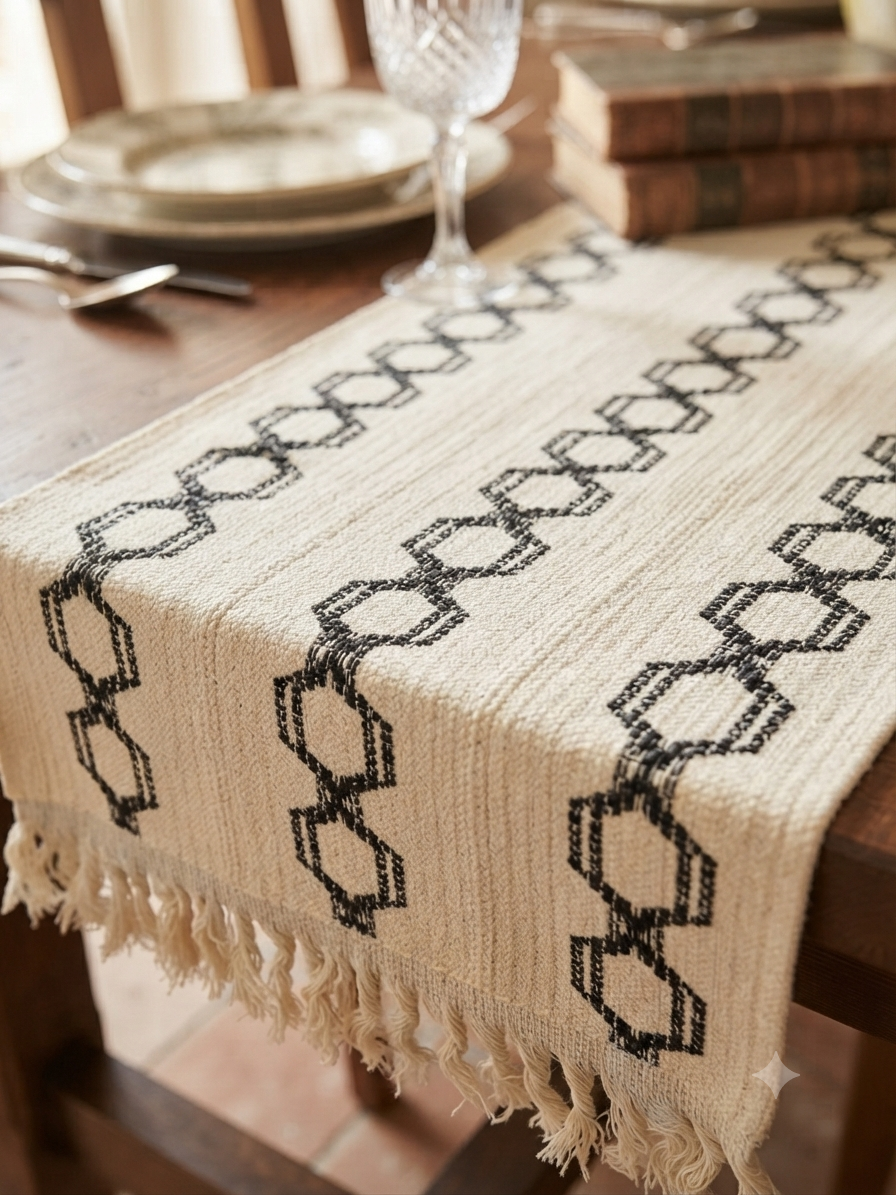 Chain Link Woven Cotton Table Runner