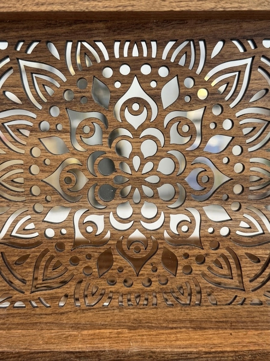 Wood & Glass Mandala Tray Set