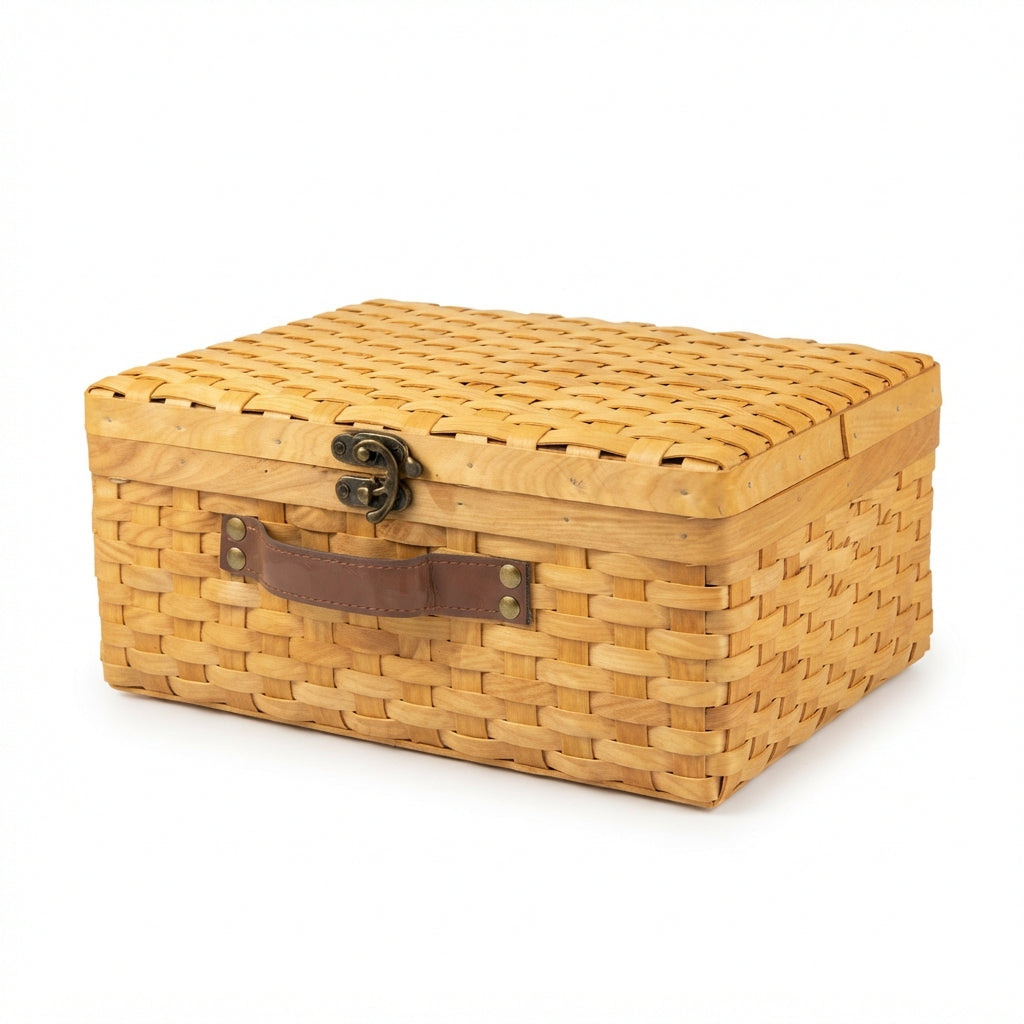 Woven Storage Basket with Lid & Handle