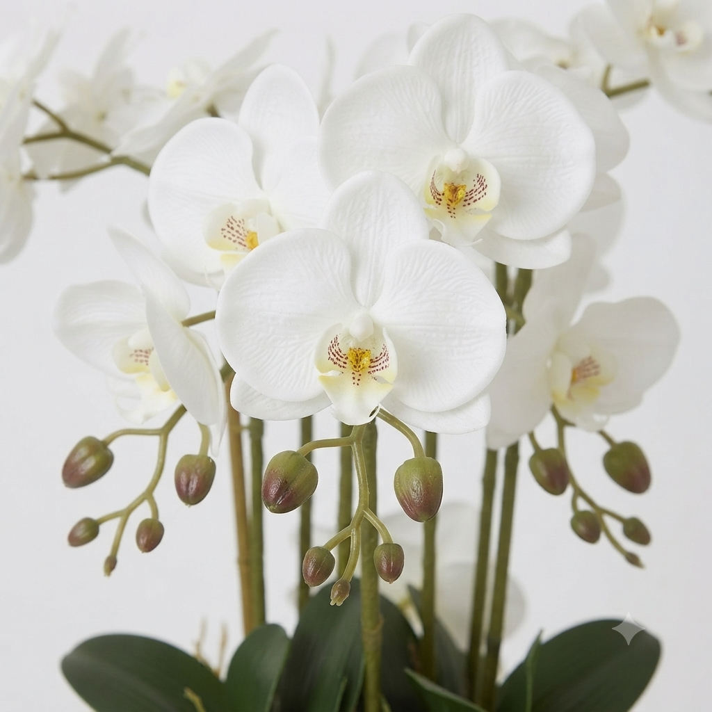 White Phalaenopsis Orchid 80cm – Ribbed White Pot