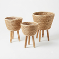 Natural Straw Basket Planter Set of 3