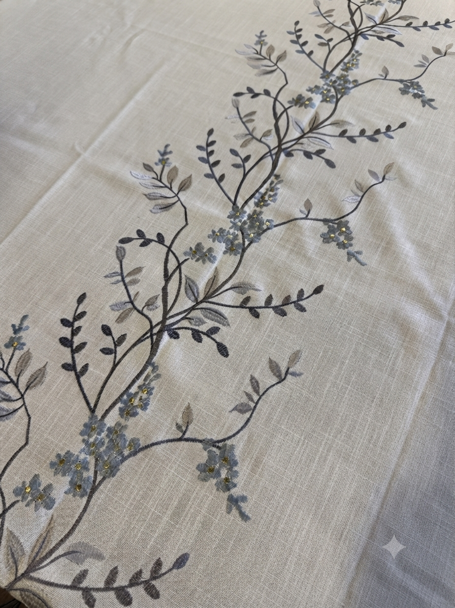 Embroidered Linen Tablecloth with Tassel Trim