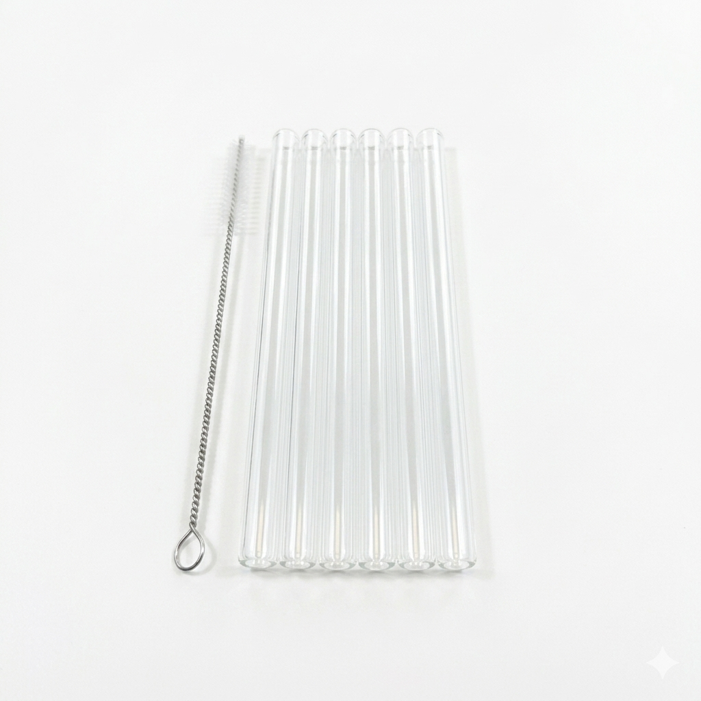Glass Straws Set 6-Piece with Cleaning Brush
