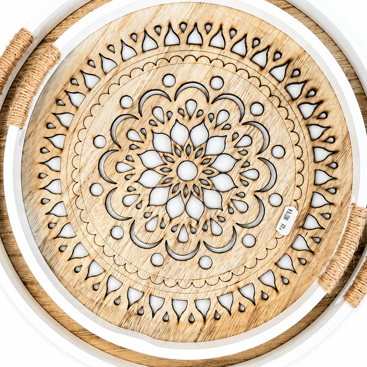 Round Wood & Glass Tray Set