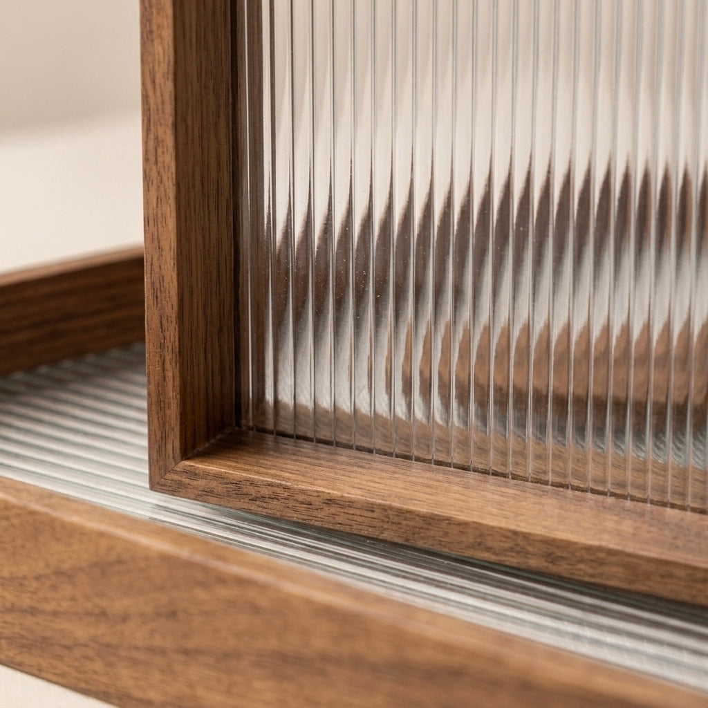 Wood & Ribbed Acrylic Tray Set