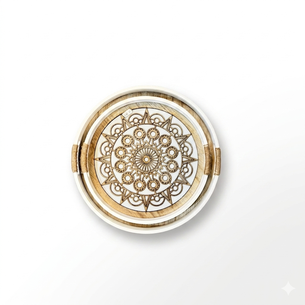 Round Wood Mandala Cutout Tray Set