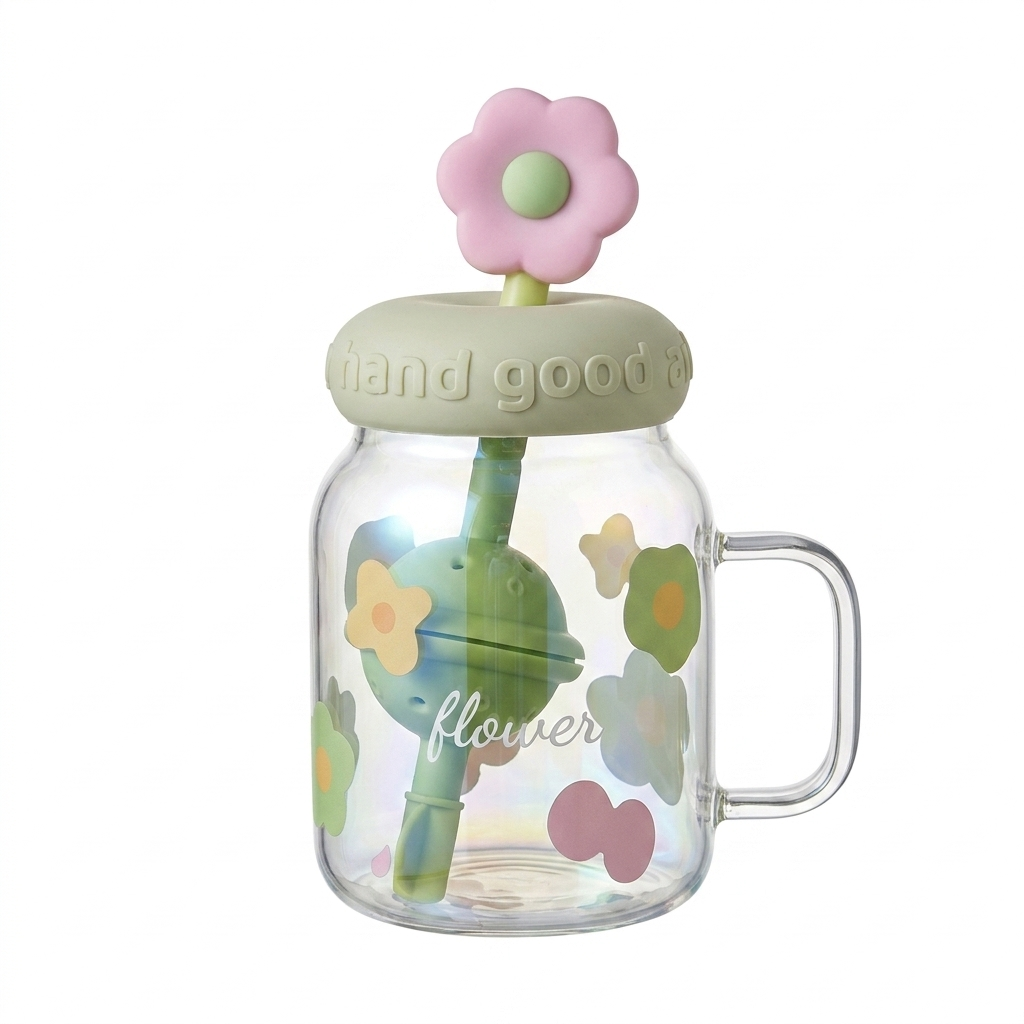 Flower Lid Glass Mug