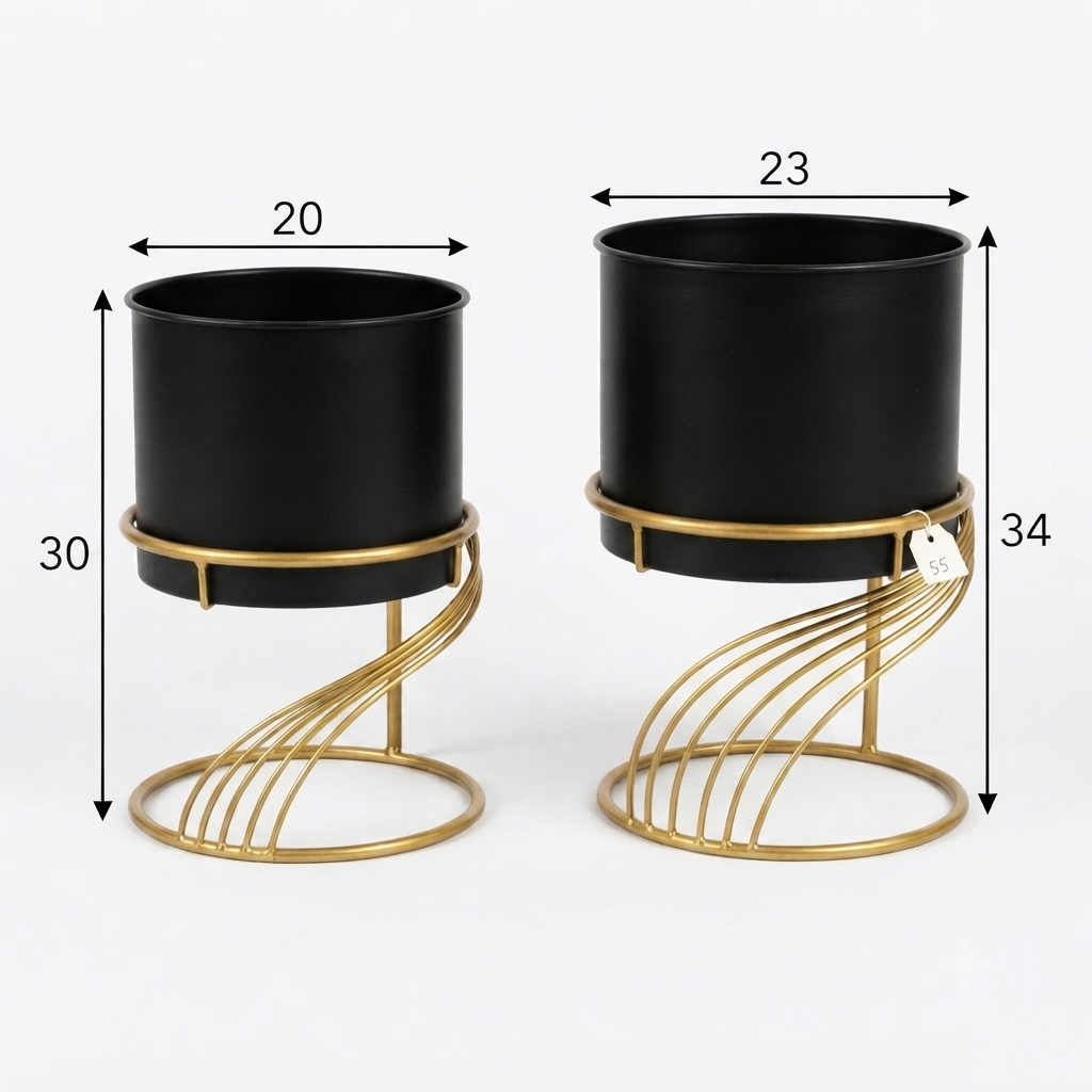 Black & Gold Metal Planter Set
