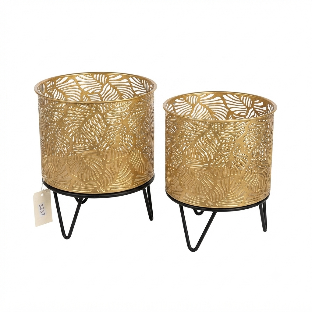 Gold Leaf Metal Planter Set