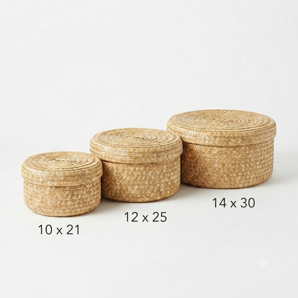 In0019 Round Woven Baskets with Lid Set of 3