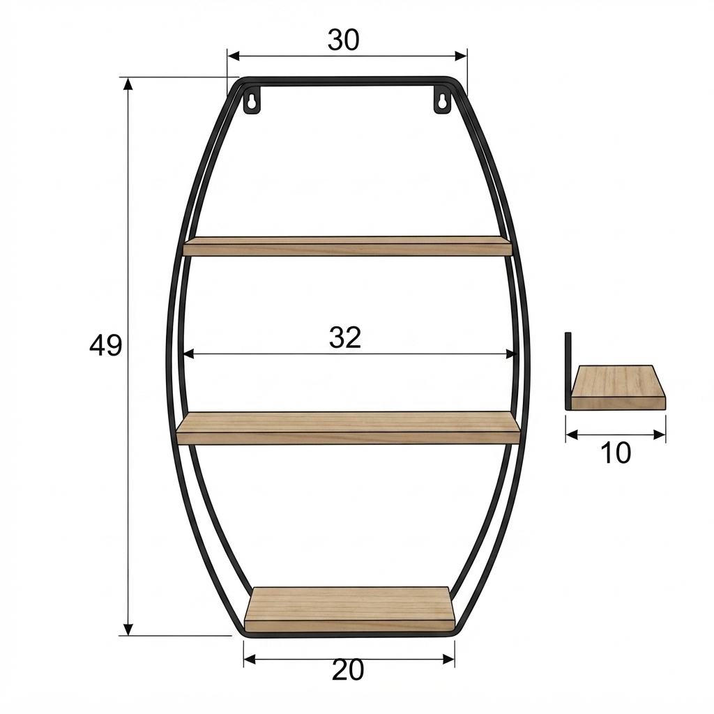 6269 3-Tier Metal & Wood Wall Shelf
