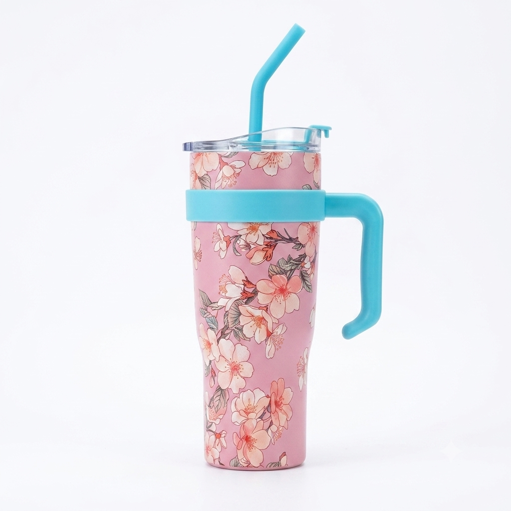 Floral Tumbler with Handle