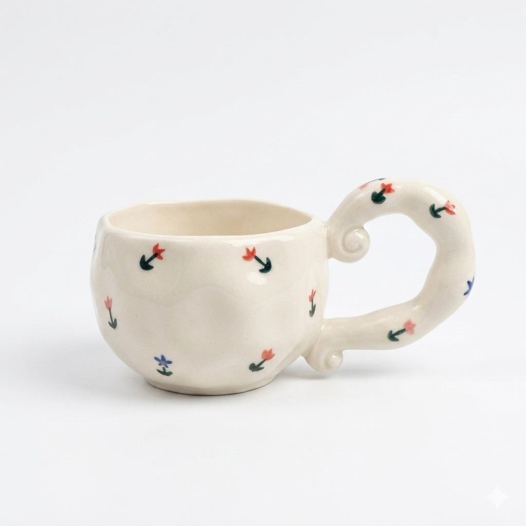 Floral Curl Handle Mug 250ml