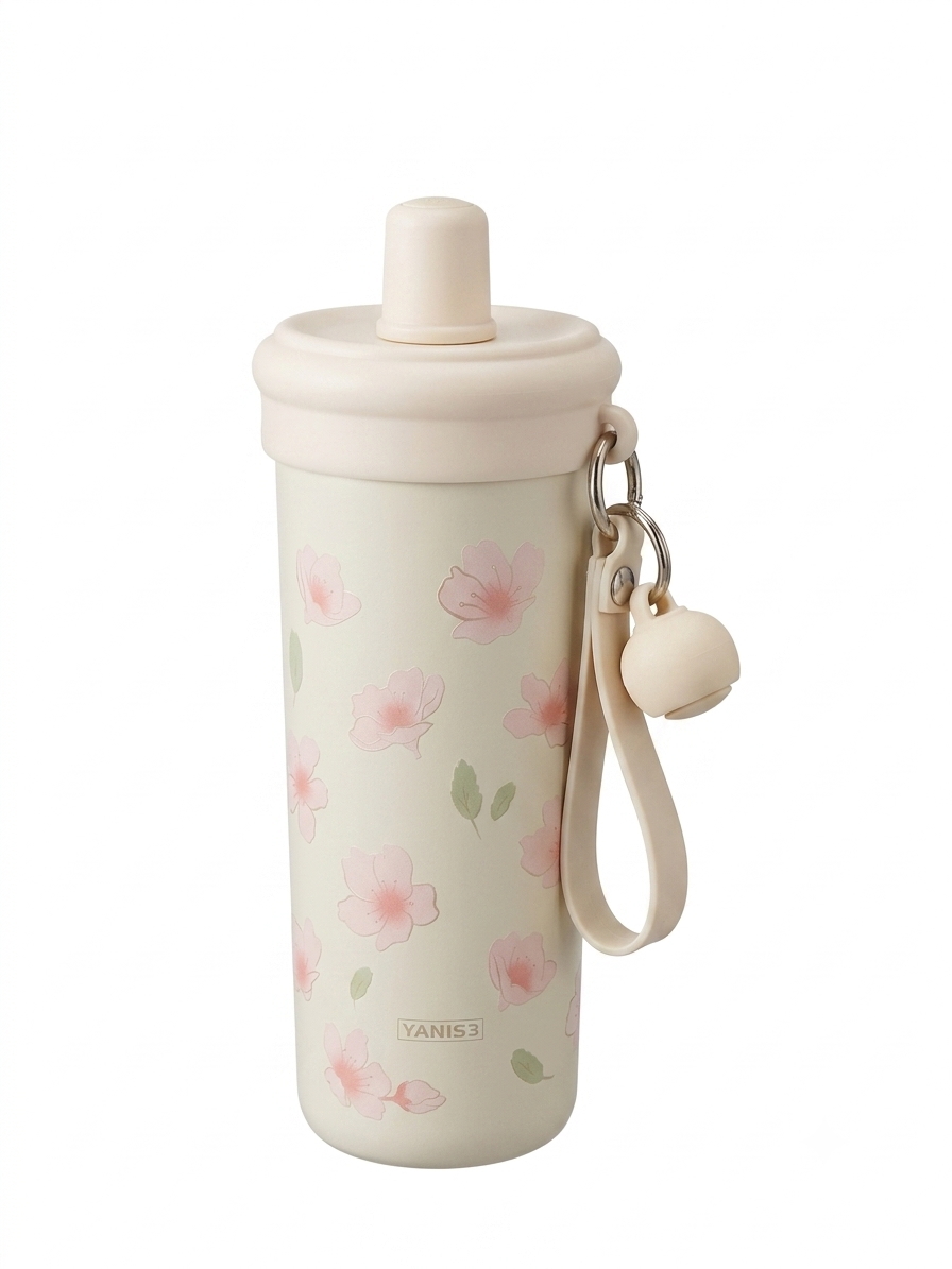 Floral Straw Vacuum Cup 600ml