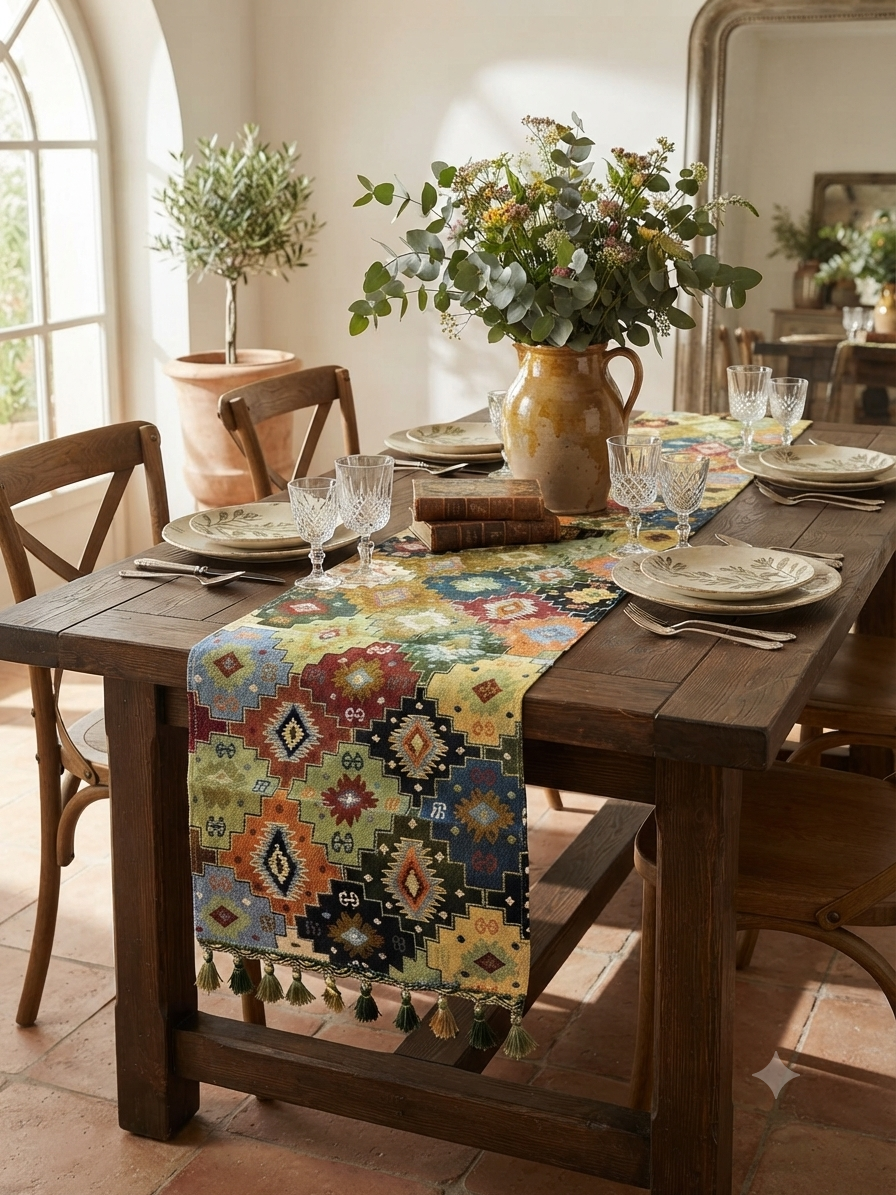 Aztec Patchwork Tapestry Table Runner