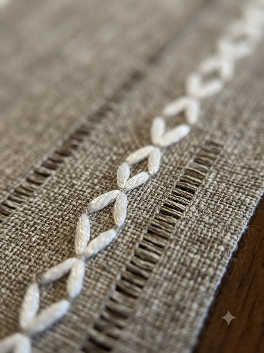 Linen Embroidered Diamond Table Runner