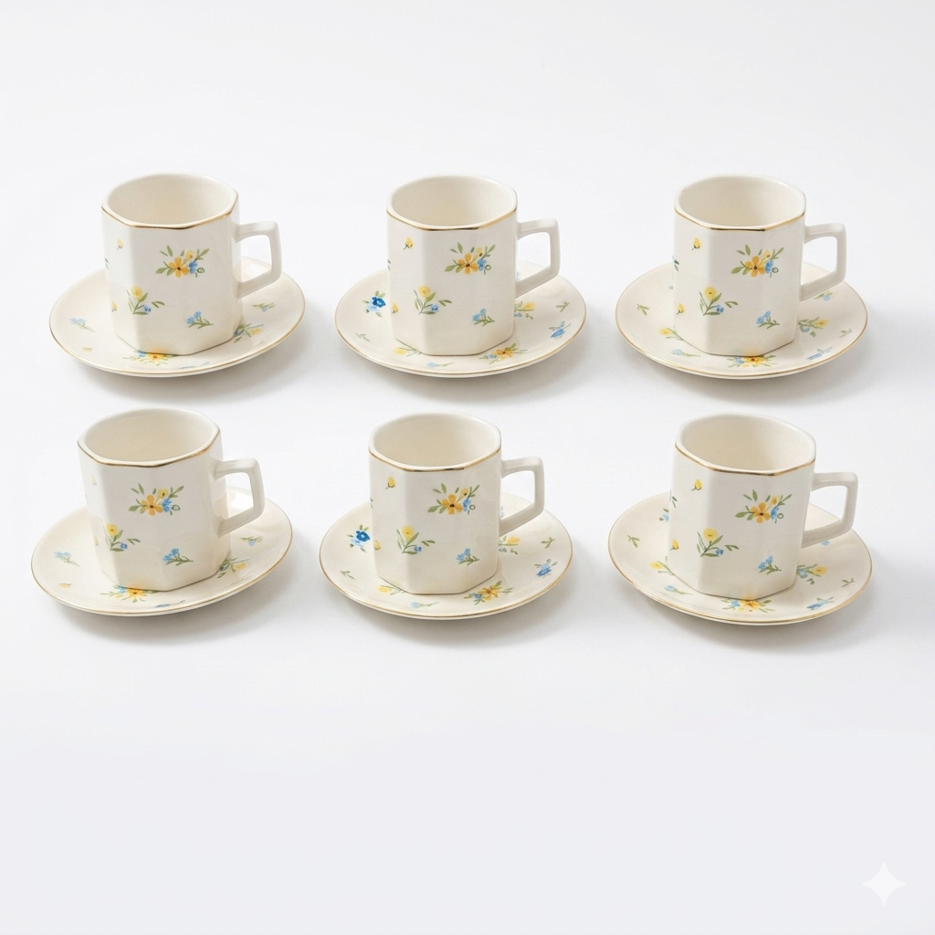 Floral Coffee Cup Set - 6 Pieces