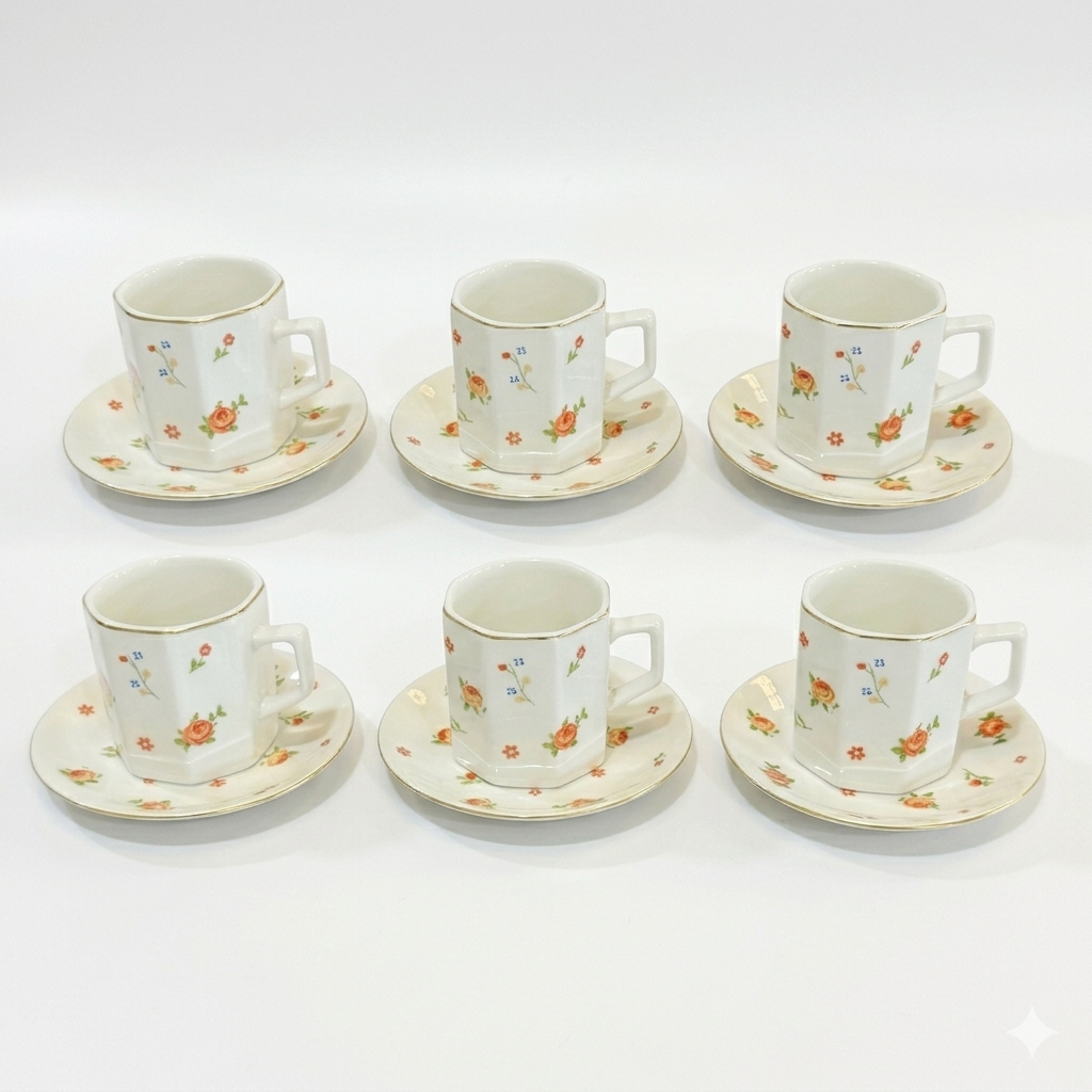 Floral Coffee Cup Set - 6 Pieces