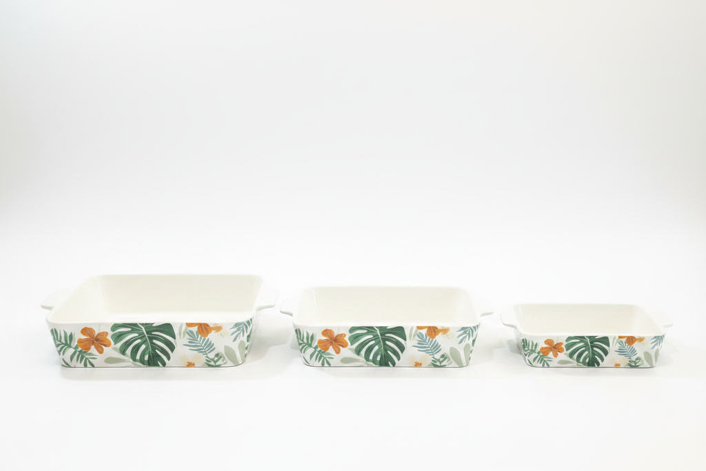 3 Pieces Tropical Ceramic Dishes Side by Side