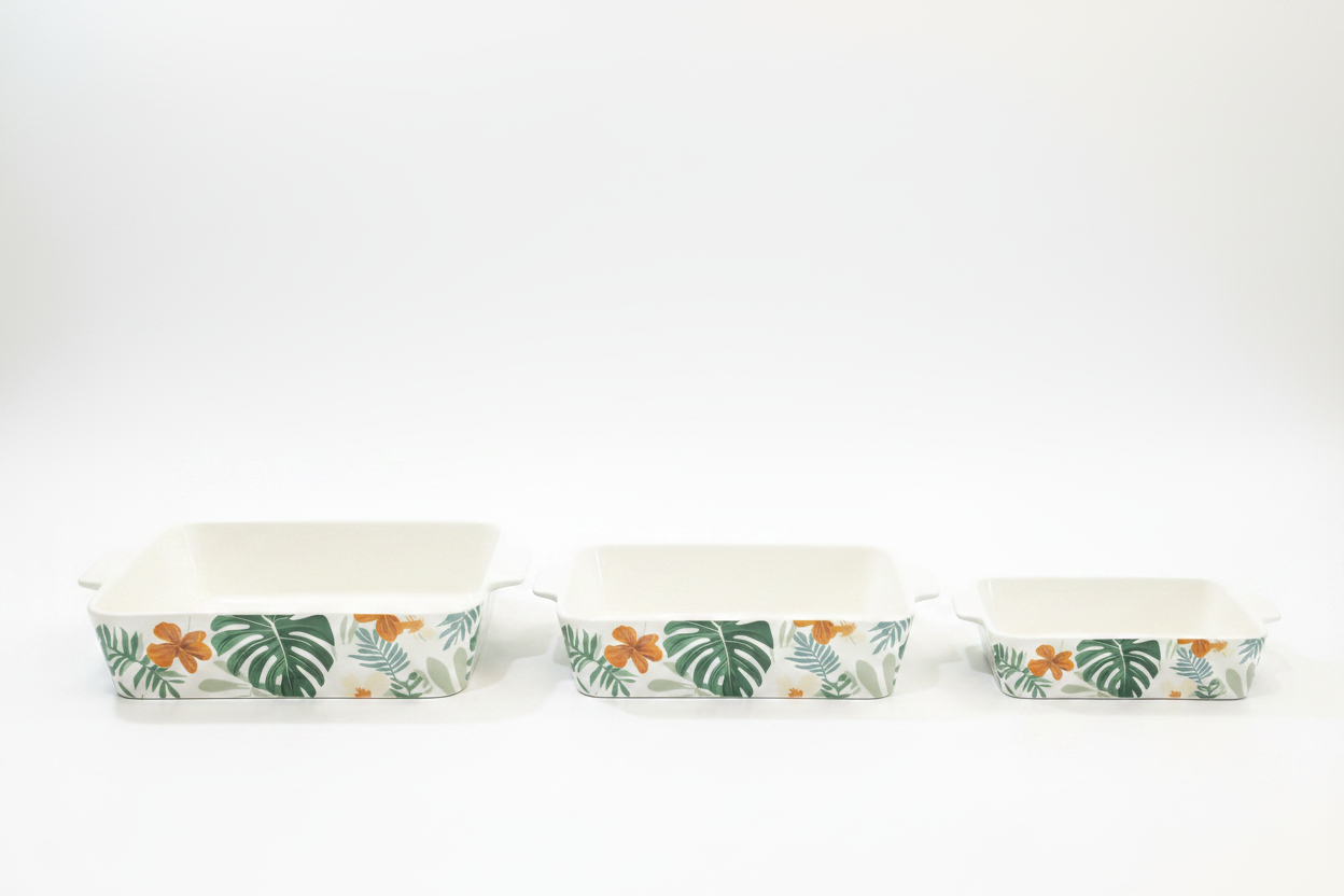 3 Pieces Tropical Ceramic Dishes Side by Side
