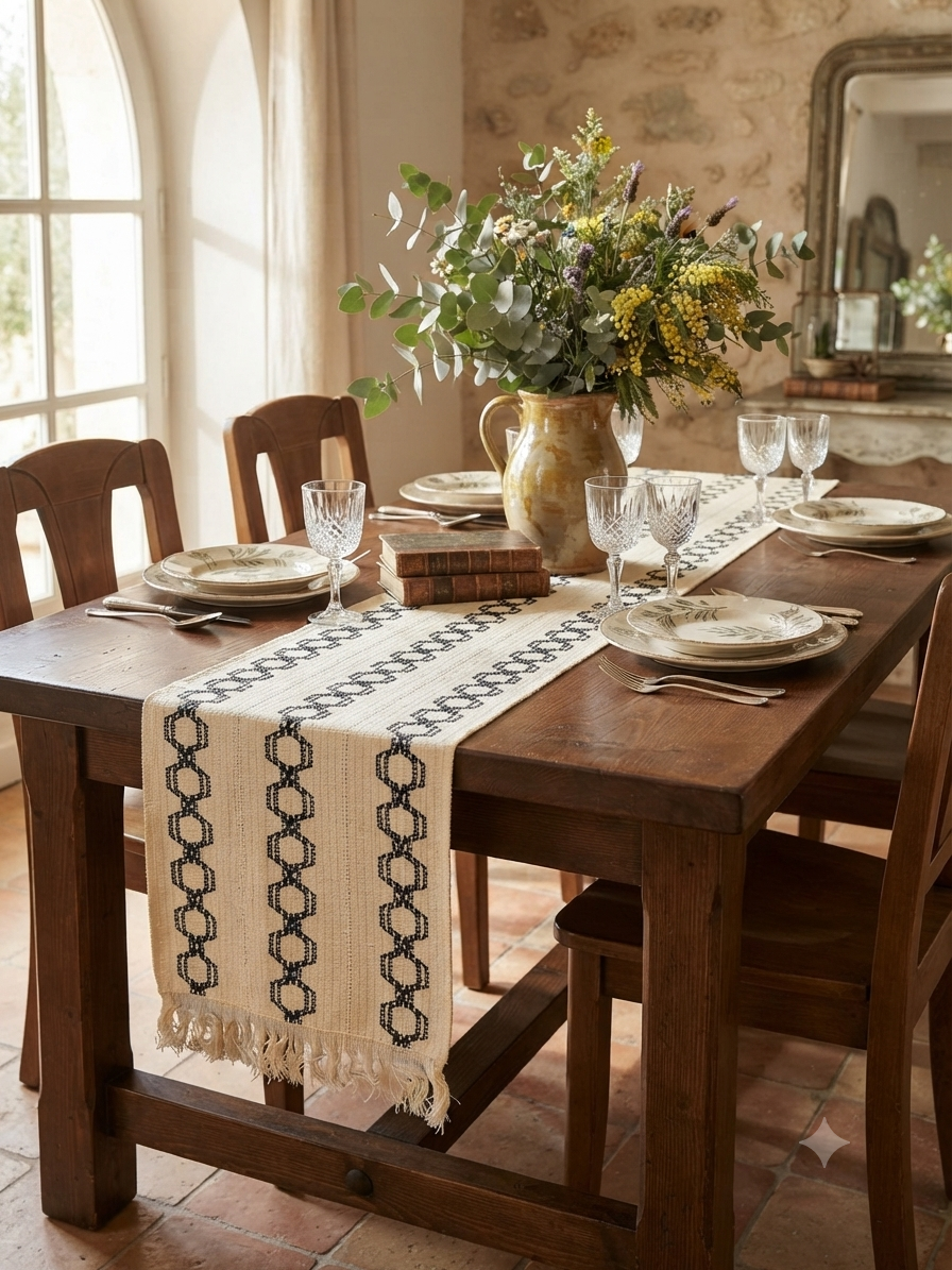 Chain Link Woven Cotton Table Runner