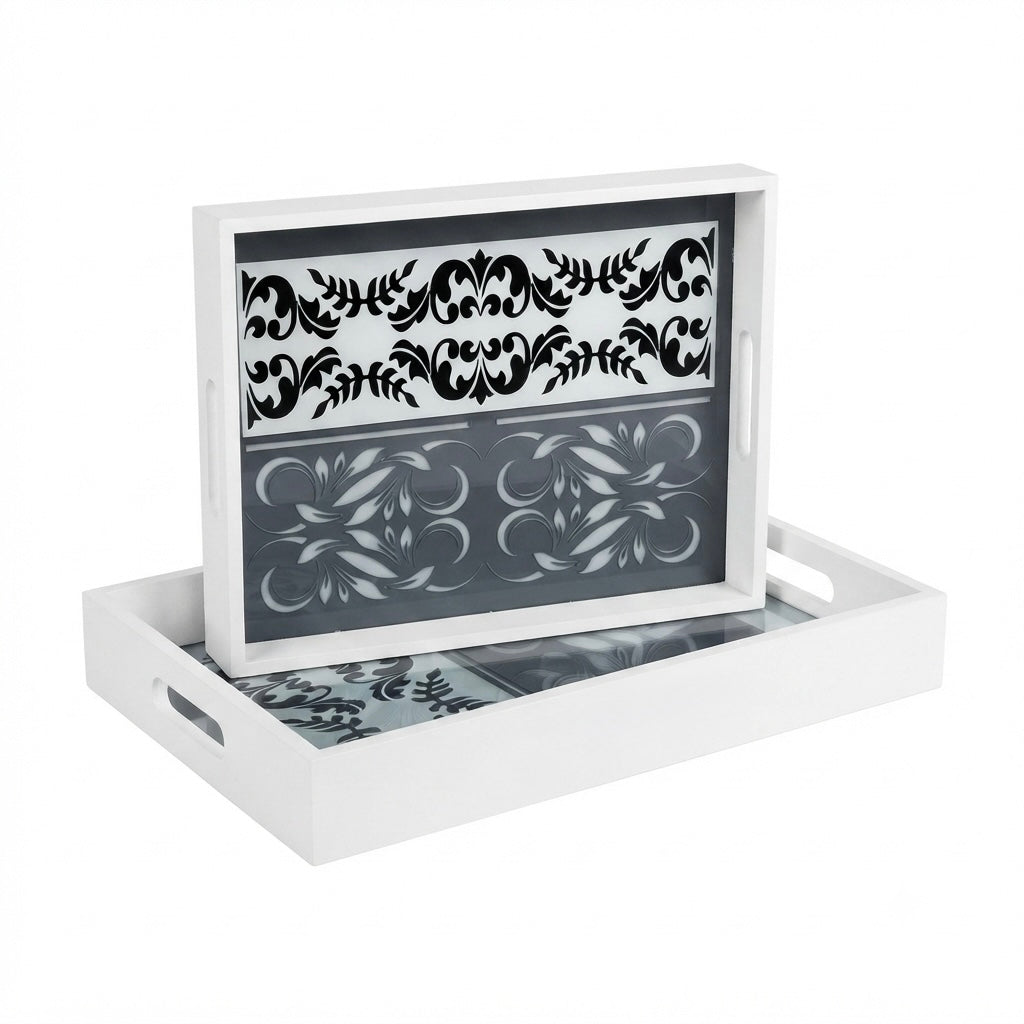 Geometric Grey Wood Tray