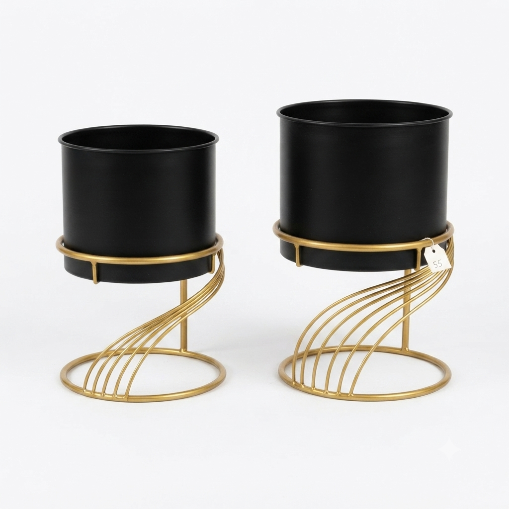Black & Gold Metal Planter Set