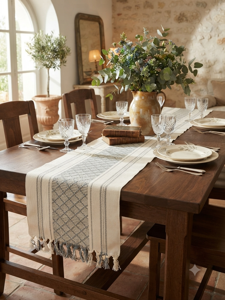 Diamond Weave Cotton Table Runner