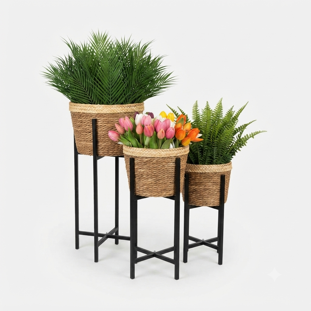 Seagrass Basket Planter with Metal Stand