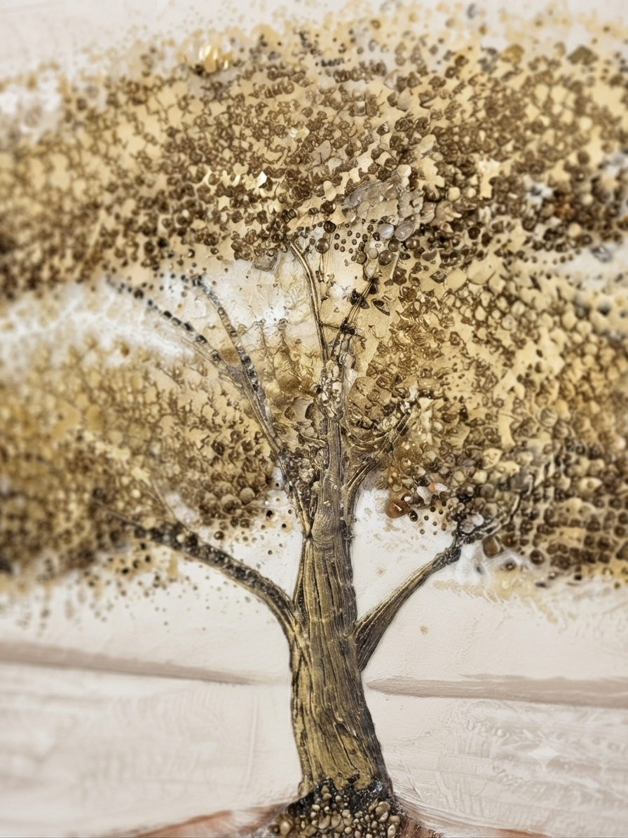 In0077 Golden Tree Textured Wall Art
