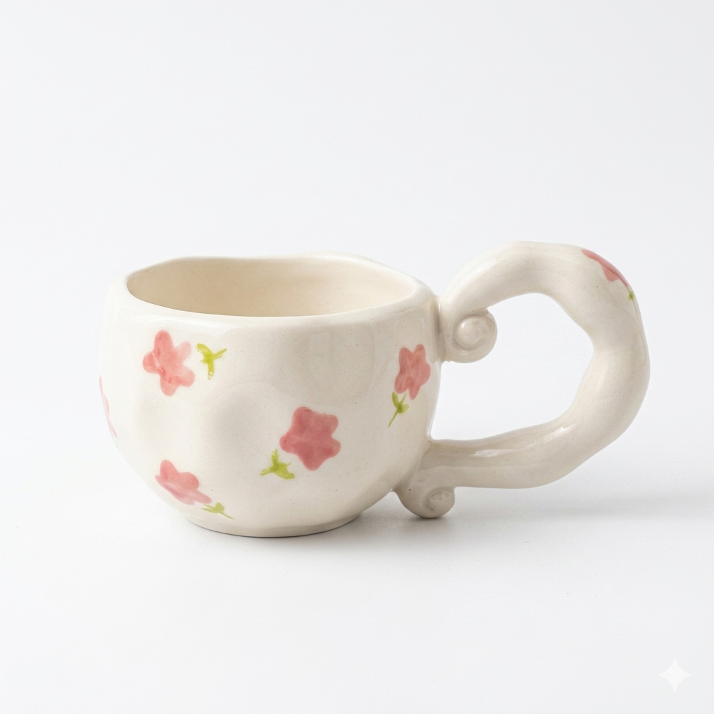 Floral Curl Handle Mug 250ml