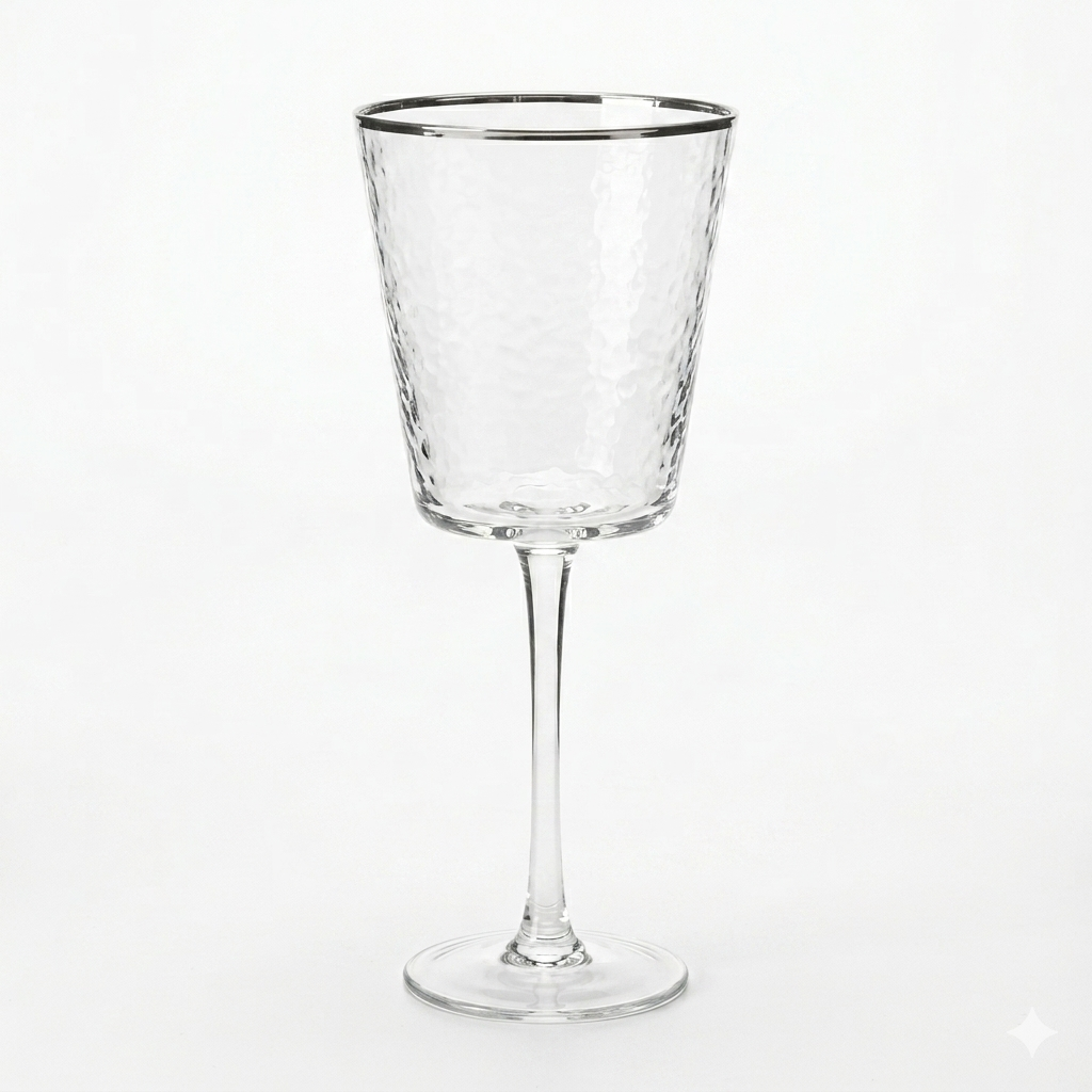 Silver Rim Hammered Wine Glass 300ml