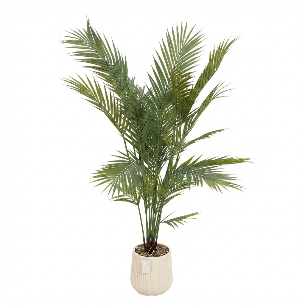 Artificial Kentia Palm in White Ribbed Plastic Pot