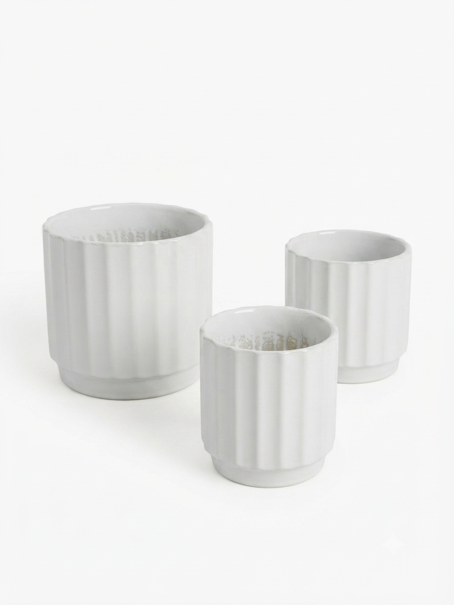 Glossy Ribbed Ceramic Pot
