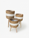 Boho Woven Planter Set - Natural & White