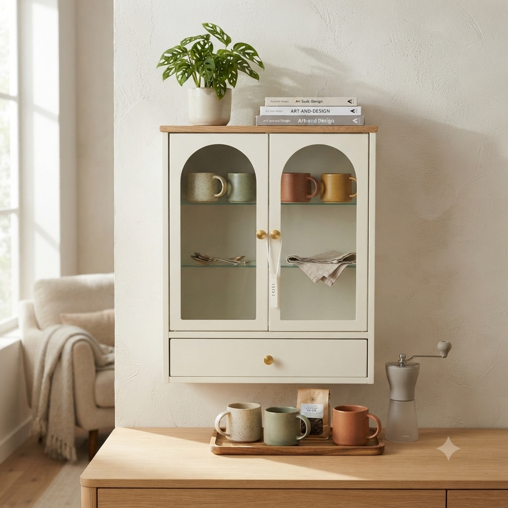 Arch Glass Cabinet with Drawer