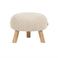 Chunky Knit Round Pouf with Wooden Legs