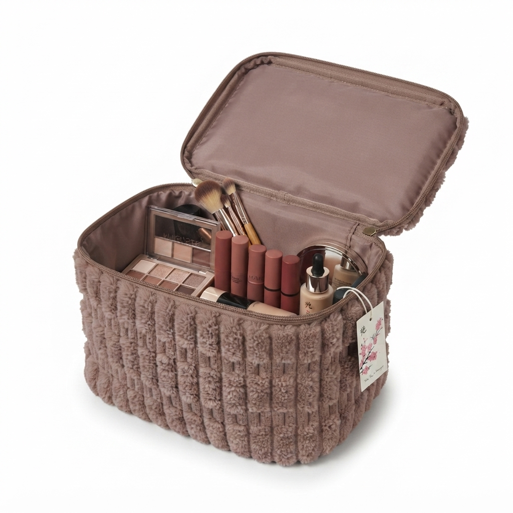 Plush Cosmetic Bag with Zipper