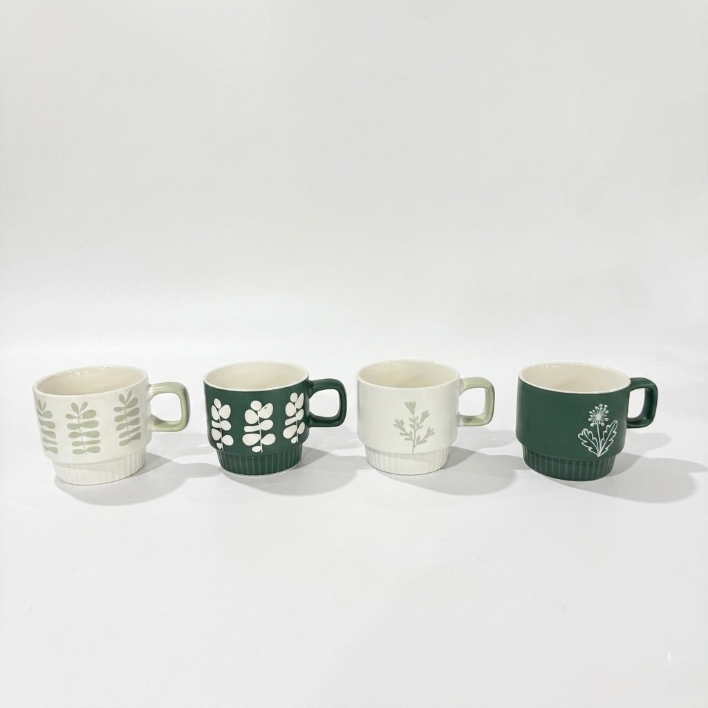 Botanical Ceramic Stackable Mugs Set of 4